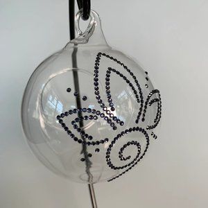 Hanging Glass Terrarium. Navy blue rhinestones, flower design. 3.5x3x2
